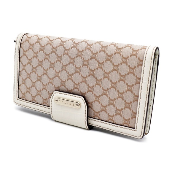 Celine Macadam Pattern Leather Canvas Bifold Wallet Beige White - Picture 2 of 8